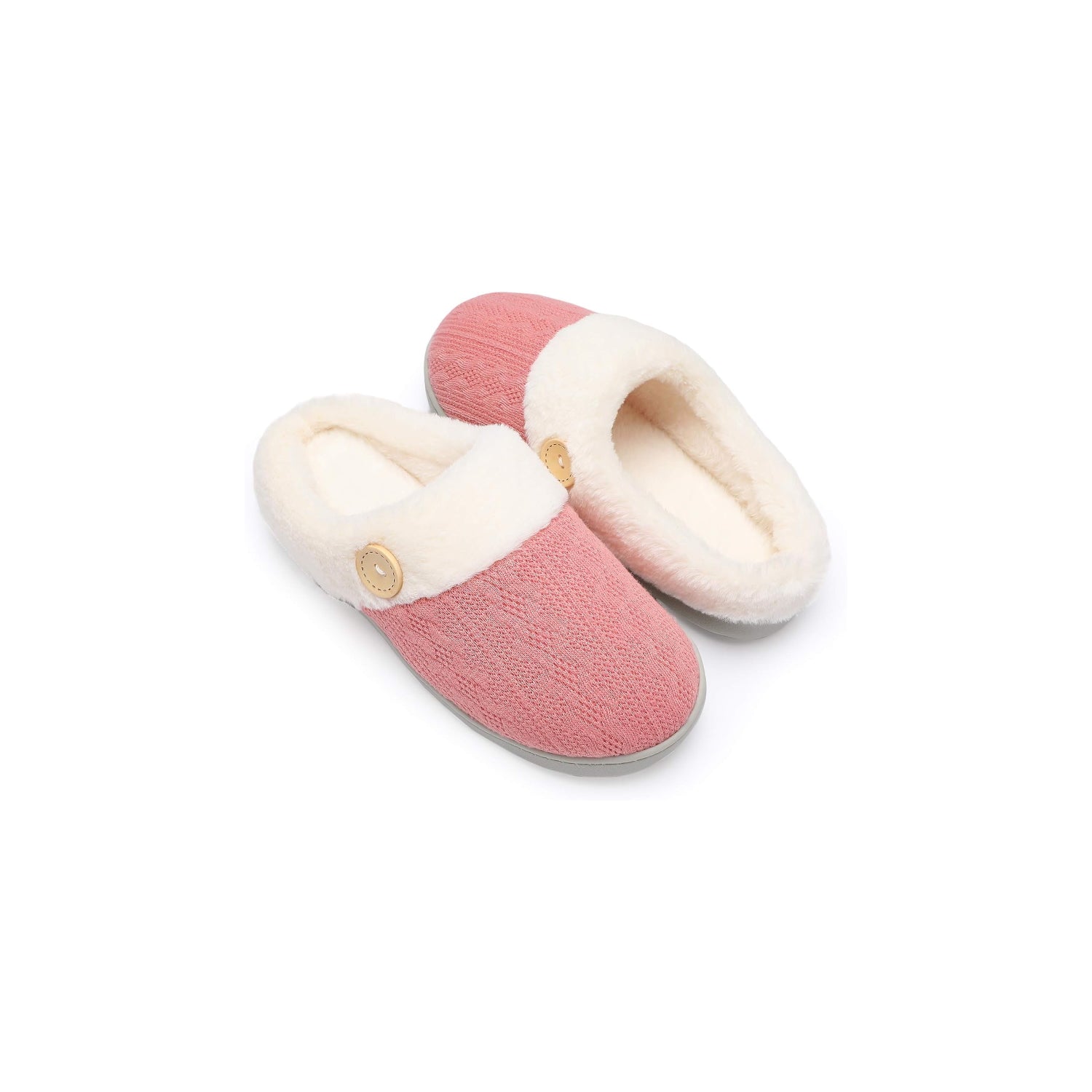 LALA Womens Slipper Warm Comfy Memory Foam House Slippers Knitted Shoes Faux Fur Lined Anti-Skid Rubber Sole Bedroom Cozy Indoor Outdoor Slippers