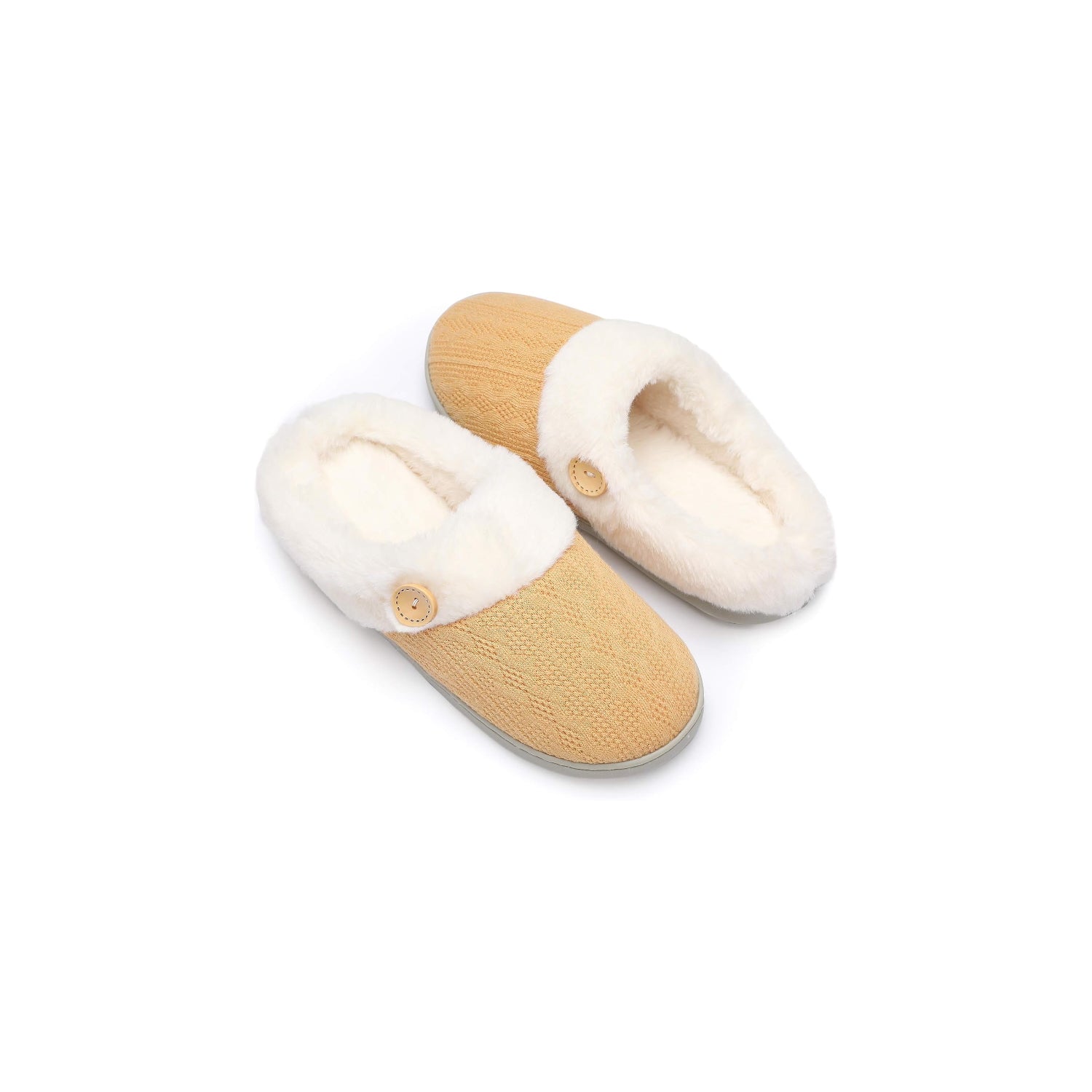 LALA Womens Slipper Warm Comfy Memory Foam House Slippers Knitted Shoes Faux Fur Lined Anti-Skid Rubber Sole Bedroom Cozy Indoor Outdoor Slippers