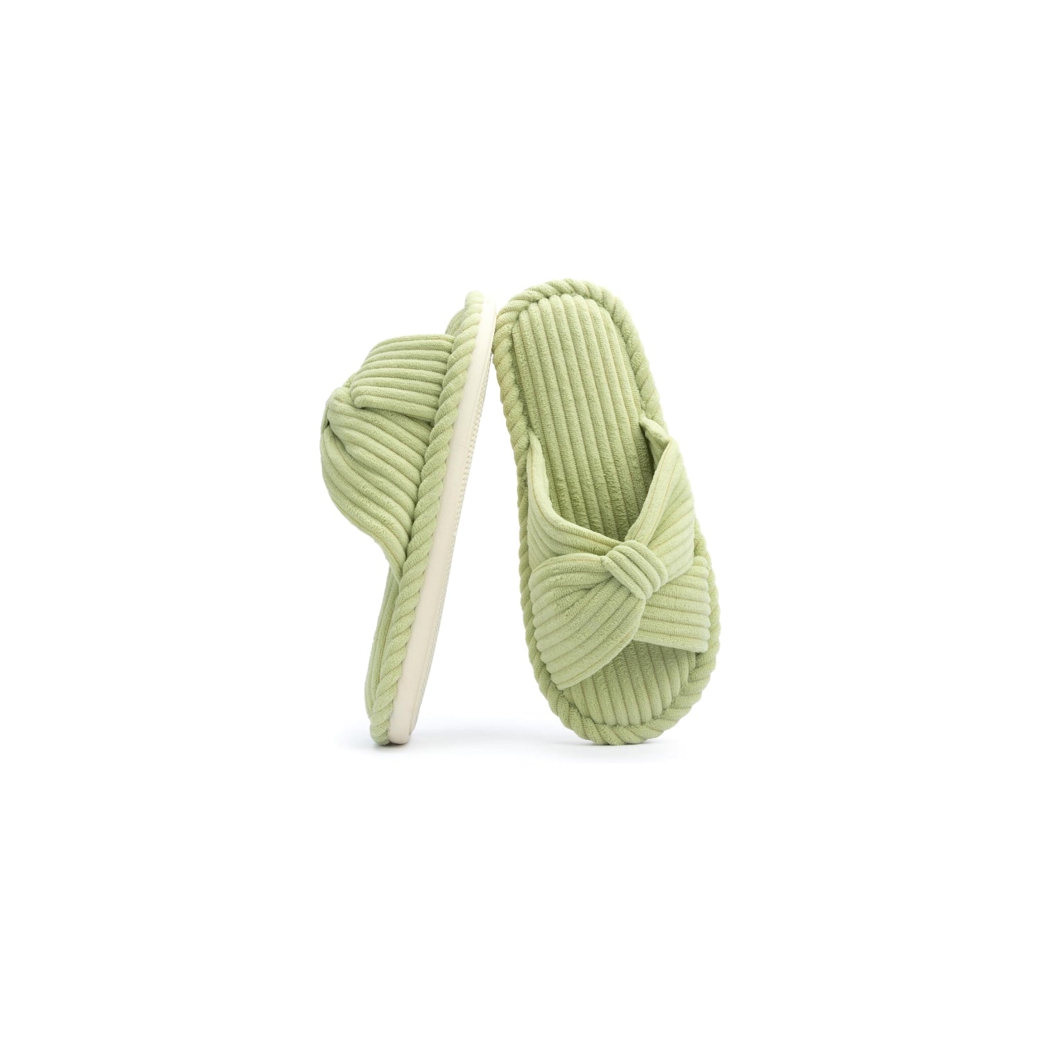 LALA Slippers for Women Memory Foam House Womens Slipper Slides Home Bedroom Bathroom Spa Open Toe Corduroy Bow Slippers Cozy Comfortable