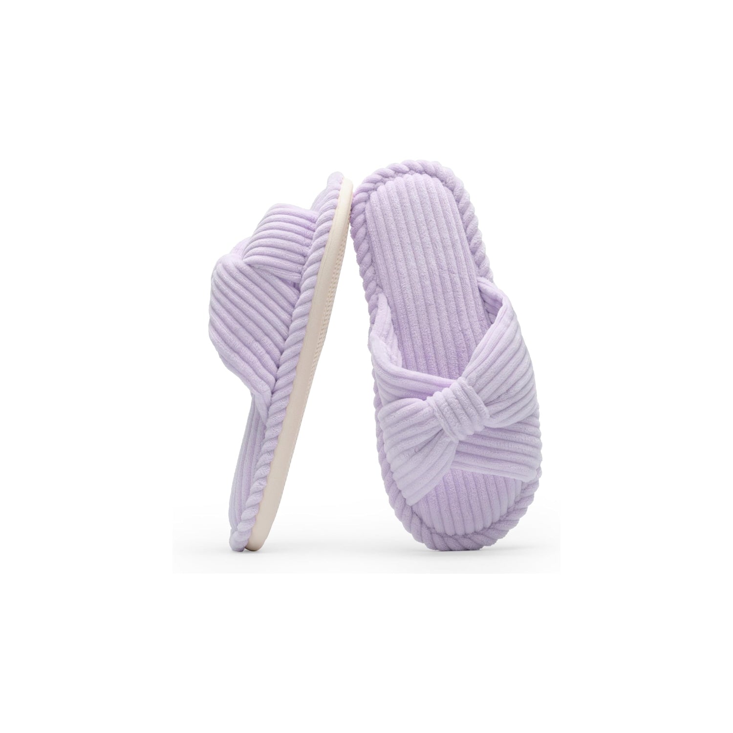 LALA Slippers for Women Memory Foam House Womens Slipper Slides Home Bedroom Bathroom Spa Open Toe Corduroy Bow Slippers Cozy Comfortable