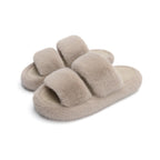 LALA Women's Memory Foam Fuzzy Comfy Faux Fur House Shoes - Furry Bedroom Indoor Open Toe Slippers with Two Bands - Trendy Gift Slippers