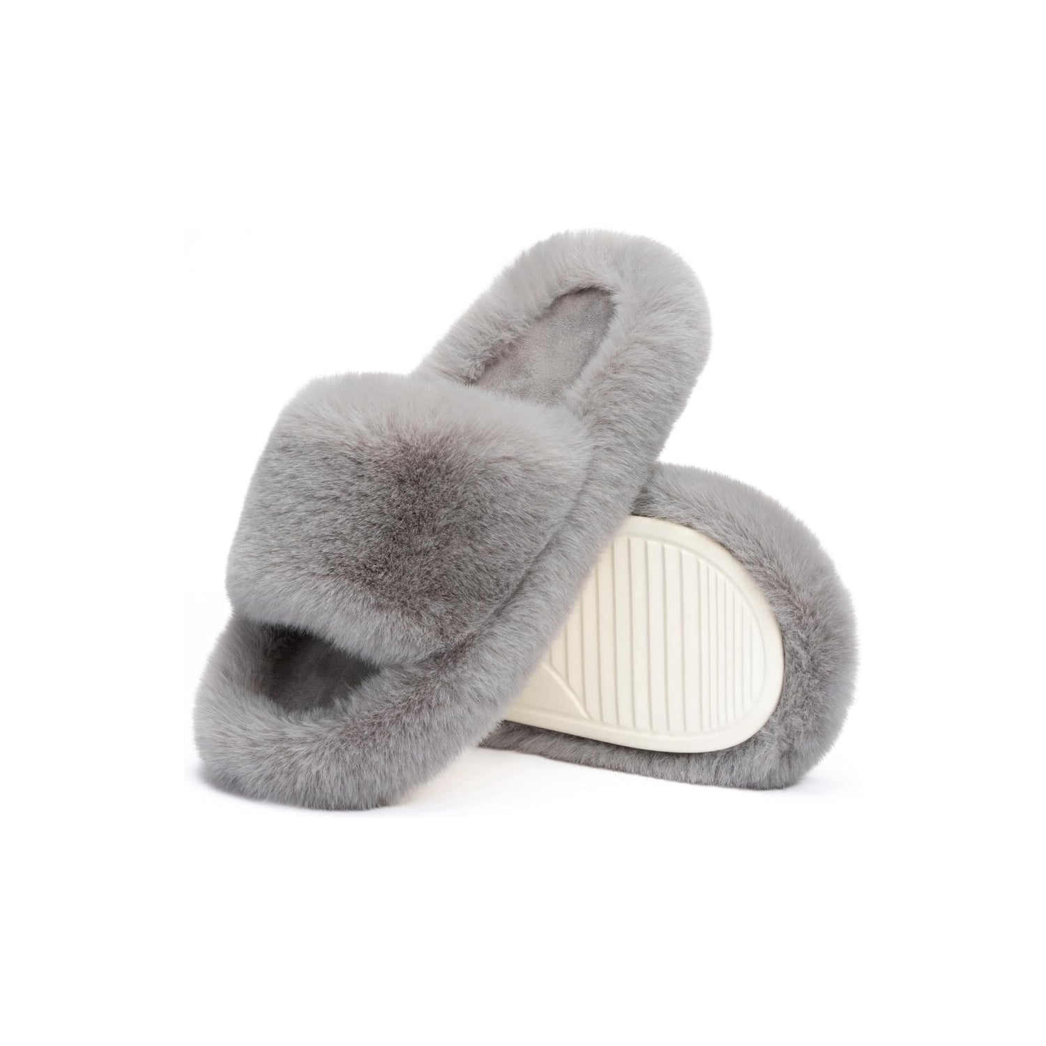 LALA Women's Blue Memory Foam Faux Fur Lined Open Toe Slippers for Women - US 12