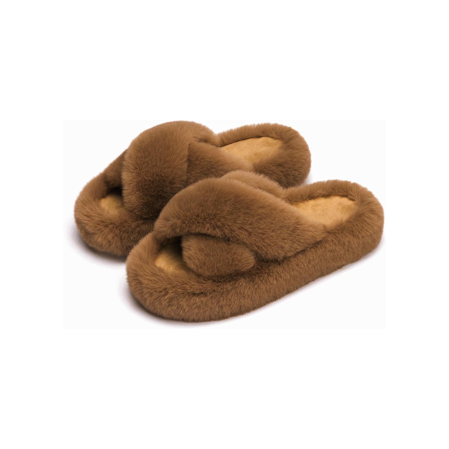 LALA Women's Blue Memory Foam Faux Fur Lined Open Toe Slippers for Women - US 12