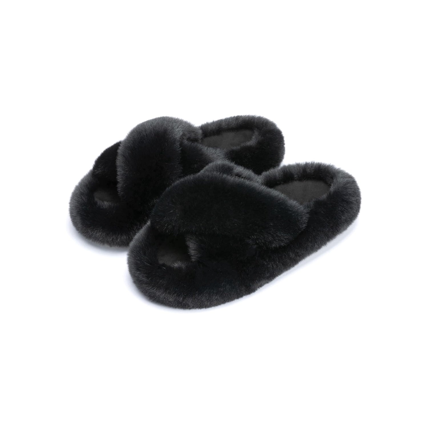 LALA Women's Blue Memory Foam Faux Fur Lined Open Toe Slippers for Women - US 12
