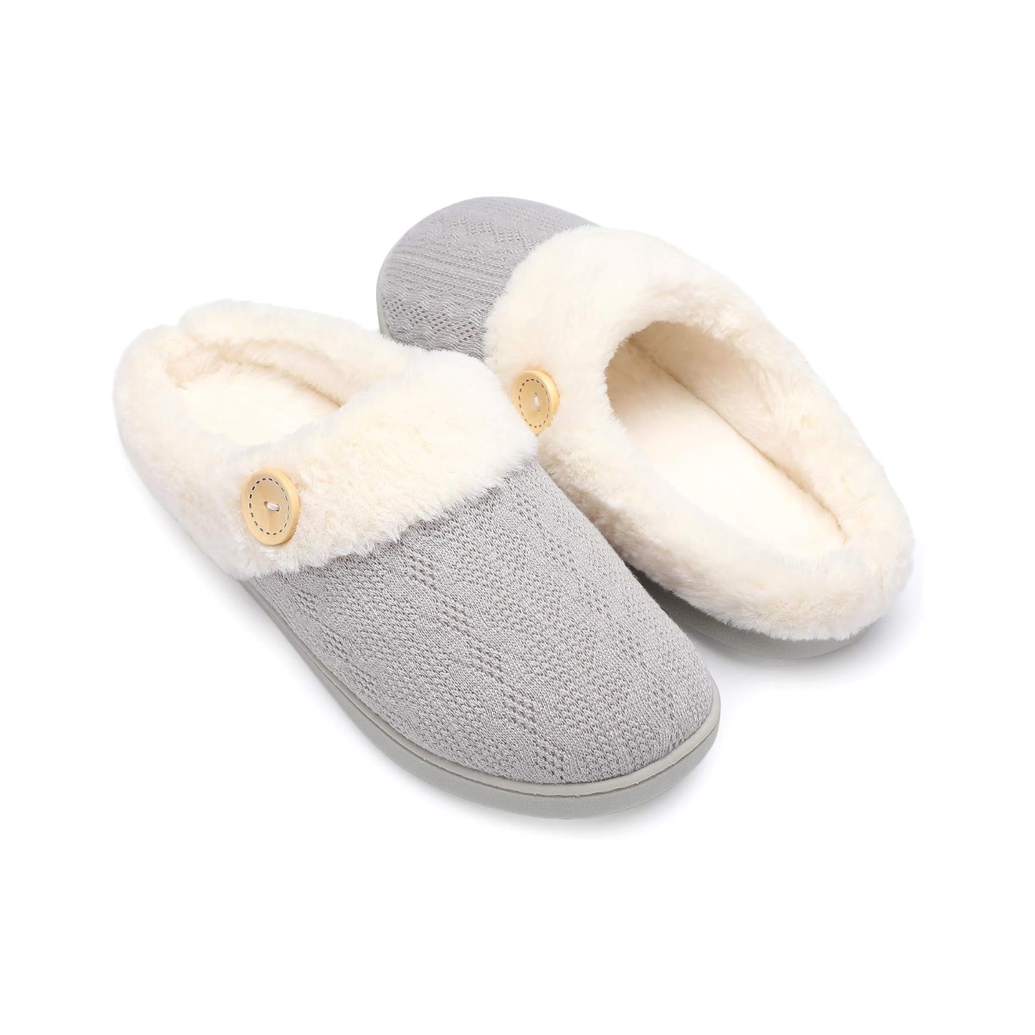 LALA Womens Slipper Warm Comfy Memory Foam House Slippers Knitted Shoes Faux Fur Lined Anti-Skid Rubber Sole Bedroom Cozy Indoor Outdoor Slippers