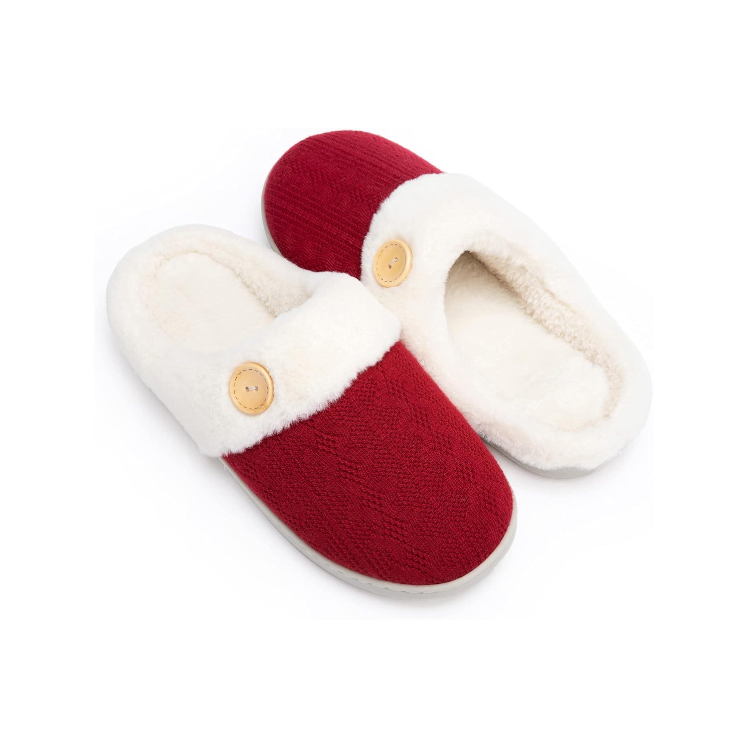 LALA Womens Slipper Warm Comfy Memory Foam House Slippers Knitted Shoes Faux Fur Lined Anti-Skid Rubber Sole Bedroom Cozy Indoor Outdoor Slippers