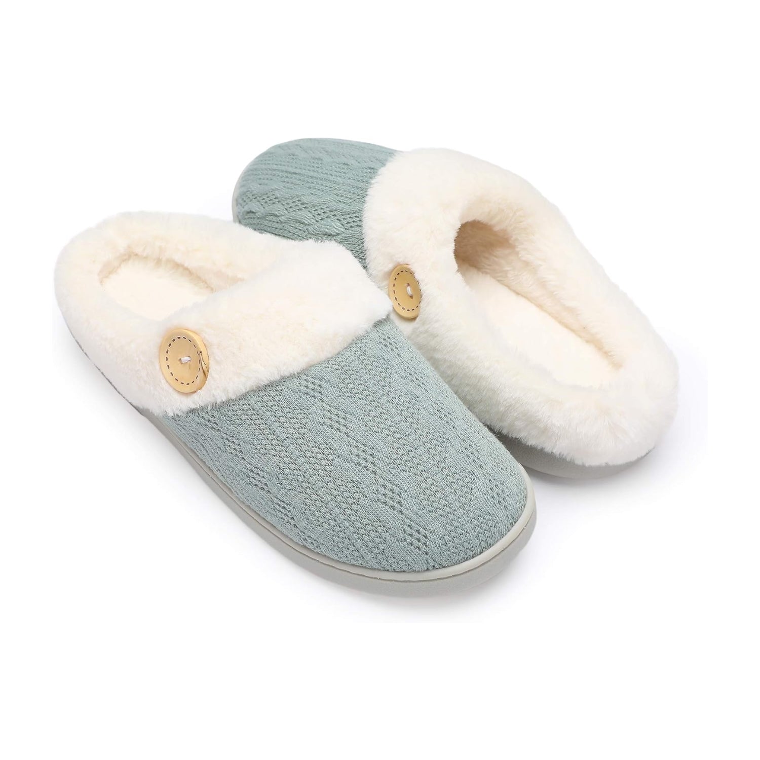 LALA Womens Slipper Warm Comfy Memory Foam House Slippers Knitted Shoes Faux Fur Lined Anti-Skid Rubber Sole Bedroom Cozy Indoor Outdoor Slippers